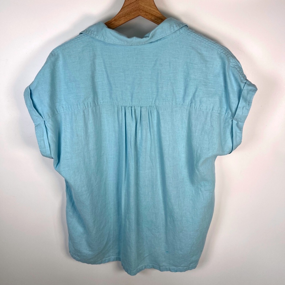 Orvis Classic Collection Light Blue Linen Blend Cap‎ Sleeve Button Down Shirt M - Picture 2 of 8